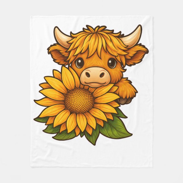 Cute Cow and Sunflower Fleece Blanket (Front)