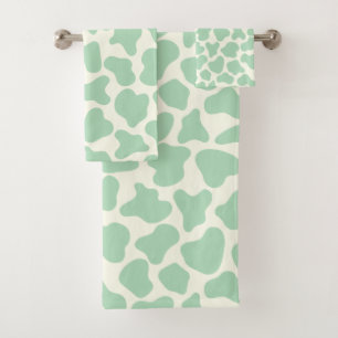 Cute Cow Animal Print Pattern Aesthetic Mint Green Bath Towel Set