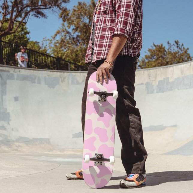 Cute Cow Animal Print Pattern Aesthetic Pink  Skateboard (Outdoor 2)