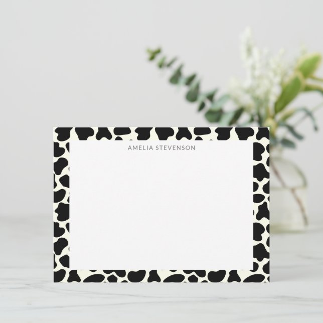 Cute Cow Animal Print Pattern Personalised Name Card (Standing Front)