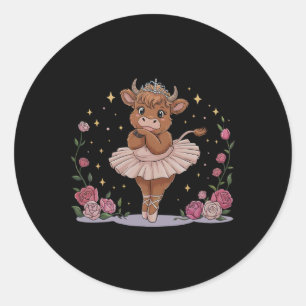 Cute Cow Ballet Dancer Ballerina Dance Mother's Da Classic Round Sticker