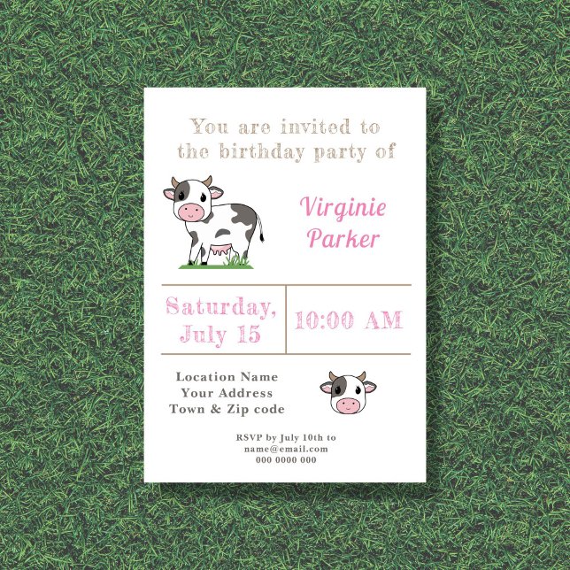 Cute Cow Birthday Invitation  (Cute Cow Birthday Invitation )