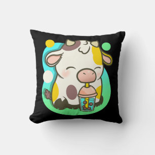 Cute Cow Boba Tea Bubble Tea Anime Kawaii  Cushion