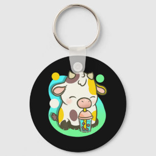 Cute Cow Boba Tea Bubble Tea Anime Kawaii Key Ring