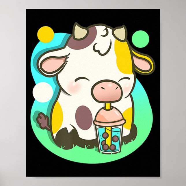 Cute Cow Boba Tea Bubble Tea Anime Kawaii  Poster (Front)
