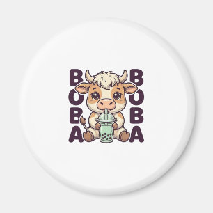 Cute Cow Boba Tea Vintage Engraving T-Shirt Design Magnet