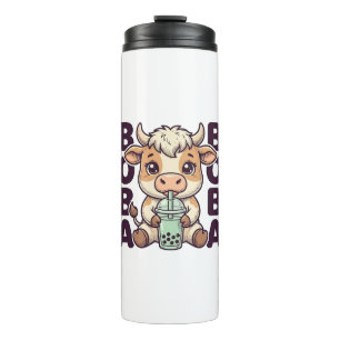 Cute Cow Boba Tea Vintage Engraving T-Shirt Design Thermal Tumbler