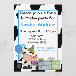 Cute cow boys birthday invitation