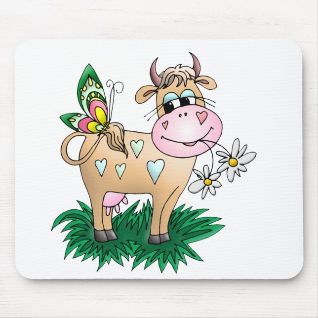 Cute Cow & Butterfly Mouse Pad (Front)