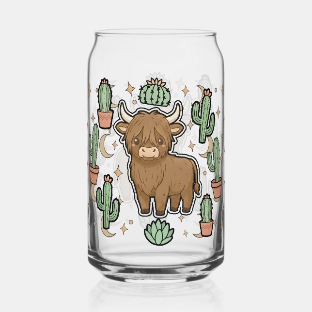 Cute Cow & Cactus Glass Can Drinkware Set (Front)