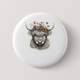 Cute Cow Calf Flowers Hand Illustration Farm Anima 6 Cm Round Badge