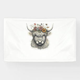 Cute Cow Calf Flowers Hand Illustration Farm Anima Banner