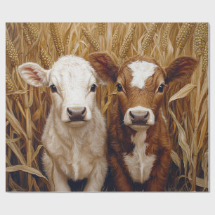 Cute Cow Calves Corn Field Decoupage Wrapping Paper