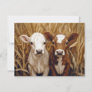 Cute Cow Calves Corn Field Postcard