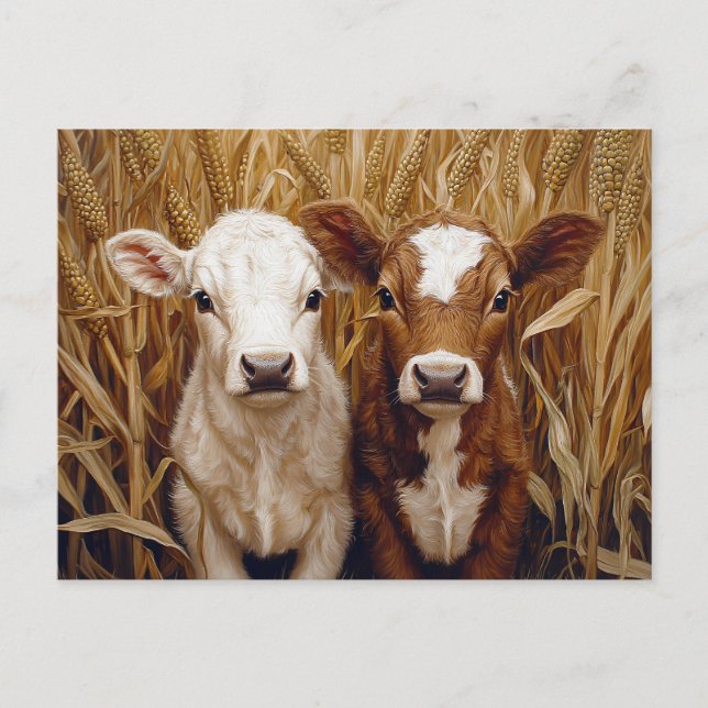 Cute Cow Calves Corn Field Postcard (Front)