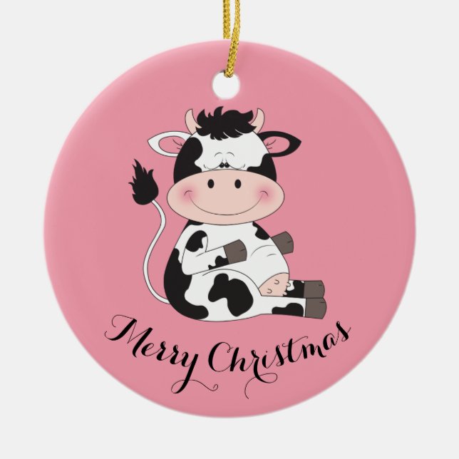 Cute Cow Cartoon Ceramic Tree Decoration (Front)