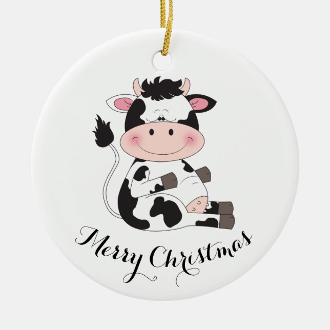 Cute Cow Cartoon Ceramic Tree Decoration (Front)