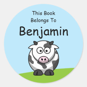 Cute Cow Cartoon This Book Belongs To Classic Round Sticker