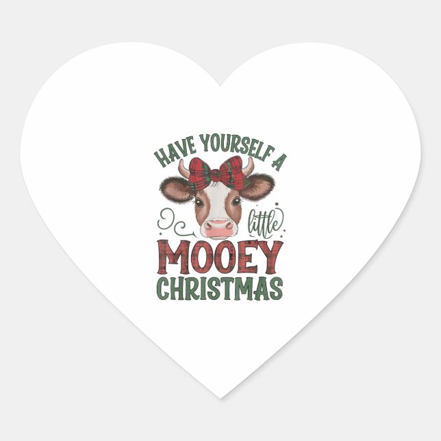 Cute Cow Christmas  Heart Sticker (Front)