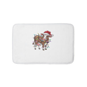 Cute Cow Christmas Light Reindeer Santa Christmas Bath Mat