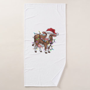 Cute Cow Christmas Light Reindeer Santa Christmas Bath Towel