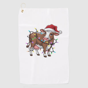 Cute Cow Christmas Light Reindeer Santa Christmas Golf Towel