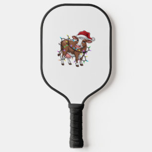 Cute Cow Christmas Light Reindeer Santa Christmas Pickleball Paddle