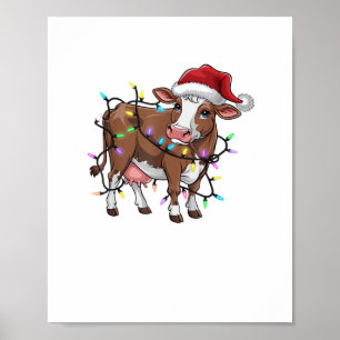 Cute Cow Christmas Light Reindeer Santa Christmas  Poster