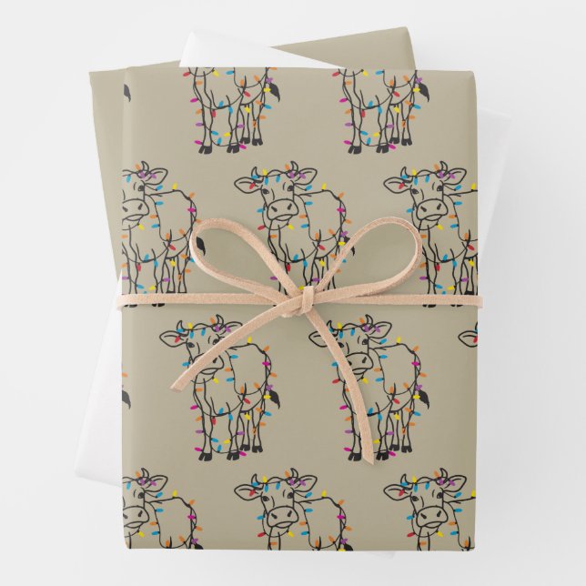 Cute Cow Christmas Lights Heifers Holiday Farm Wrapping Paper Sheet (In situ)