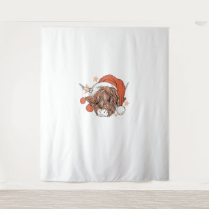 Cute Cow Christmas Santa Hat Funny Festive Tapestry