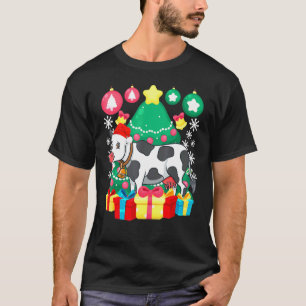 Cute Cow Christmas Tree Lights Santa Hat Xmas Catt T-Shirt
