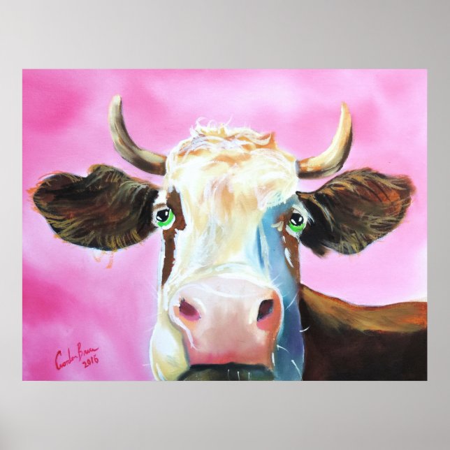 Cute cow face portrait painting poster (Front)
