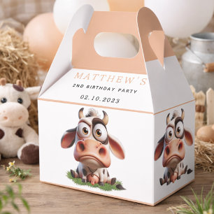 Cute Cow Farm Animals 2nd Birthday Party Favour Box
