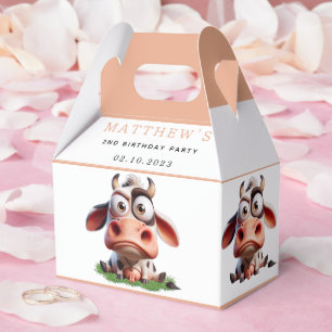 Cute Cow Farm Animals 2nd Birthday Party Favour Box