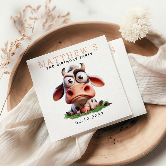 Cute Cow Farm Animals 2nd Birthday Party Napkin (Creator Uploaded)