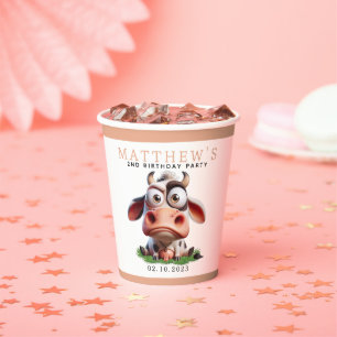 Cute Cow Farm Animals 2nd Birthday Party Paper Cups