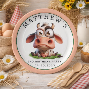 Cute Cow Farm Animals 2nd Birthday Party Paper Plate