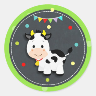Cute Cow Farm Barnyard Animal Birthday Baby Shower Classic Round Sticker