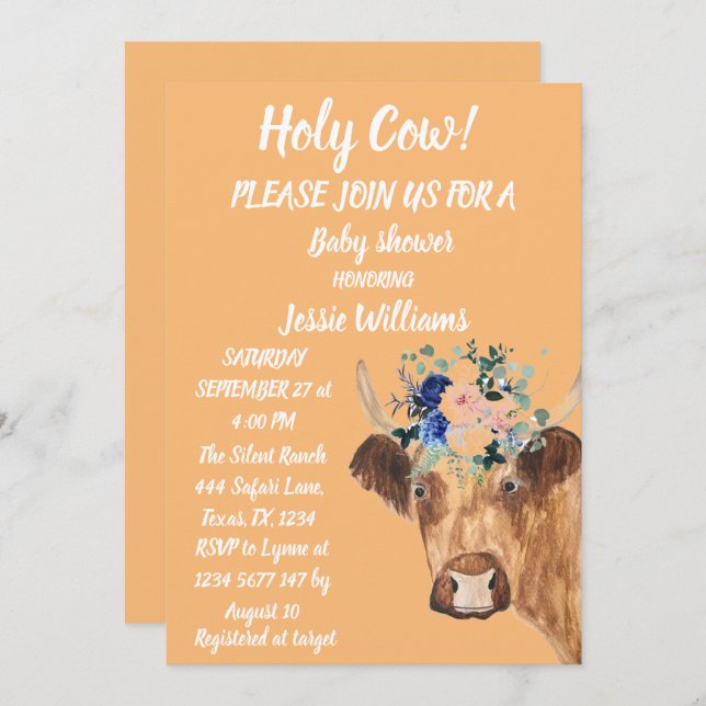 Cute Cow Farm Country Baby Boy Western Floral Invi Invitation (Front/Back)