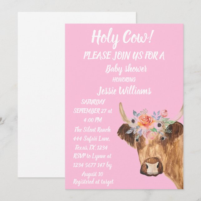 Cute Cow Farm Country Baby Girl Western Floral  Invitation (Front/Back)