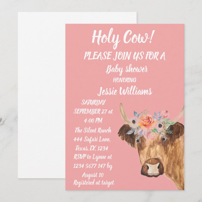 Cute Cow Farm Country Baby Girl Western Floral  Invitation (Front/Back)