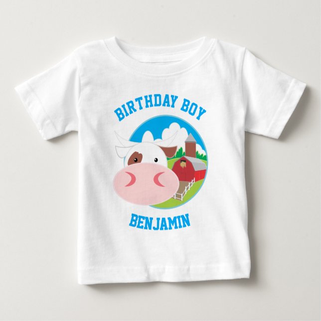 Cute Cow Farm Kids Birthday Party Baby T-Shirt (Front)