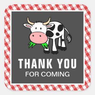 Cute Cow Farm Kids Birthday Party Favour Sticker