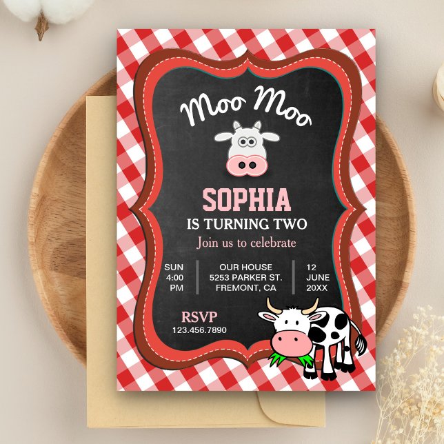 Cute Cow Farm Kids Birthday Party Invitation (Creator Uploaded)