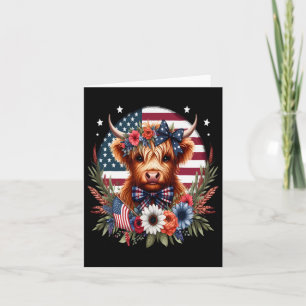 Cute Cow Florals 4th Of July Usa Flag Patriotic Co Card