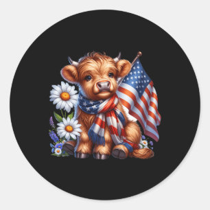 Cute Cow Florals 4th Of July Usa Flag Patriotic Co Classic Round Sticker