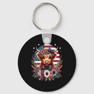 Cute Cow Florals 4th Of July Usa Flag Patriotic Co Key Ring