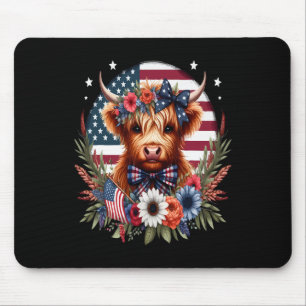 Cute Cow Florals 4th Of July Usa Flag Patriotic Co Mouse Pad
