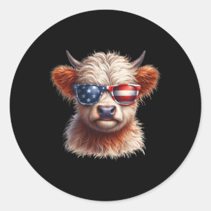 Cute Cow Fourth Of July Independence Day Usa Classic Round Sticker