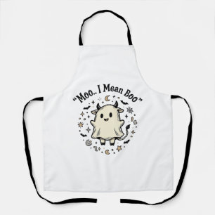 Cute Cow Ghost Halloween Moo Boo Vintage Design_1 Apron